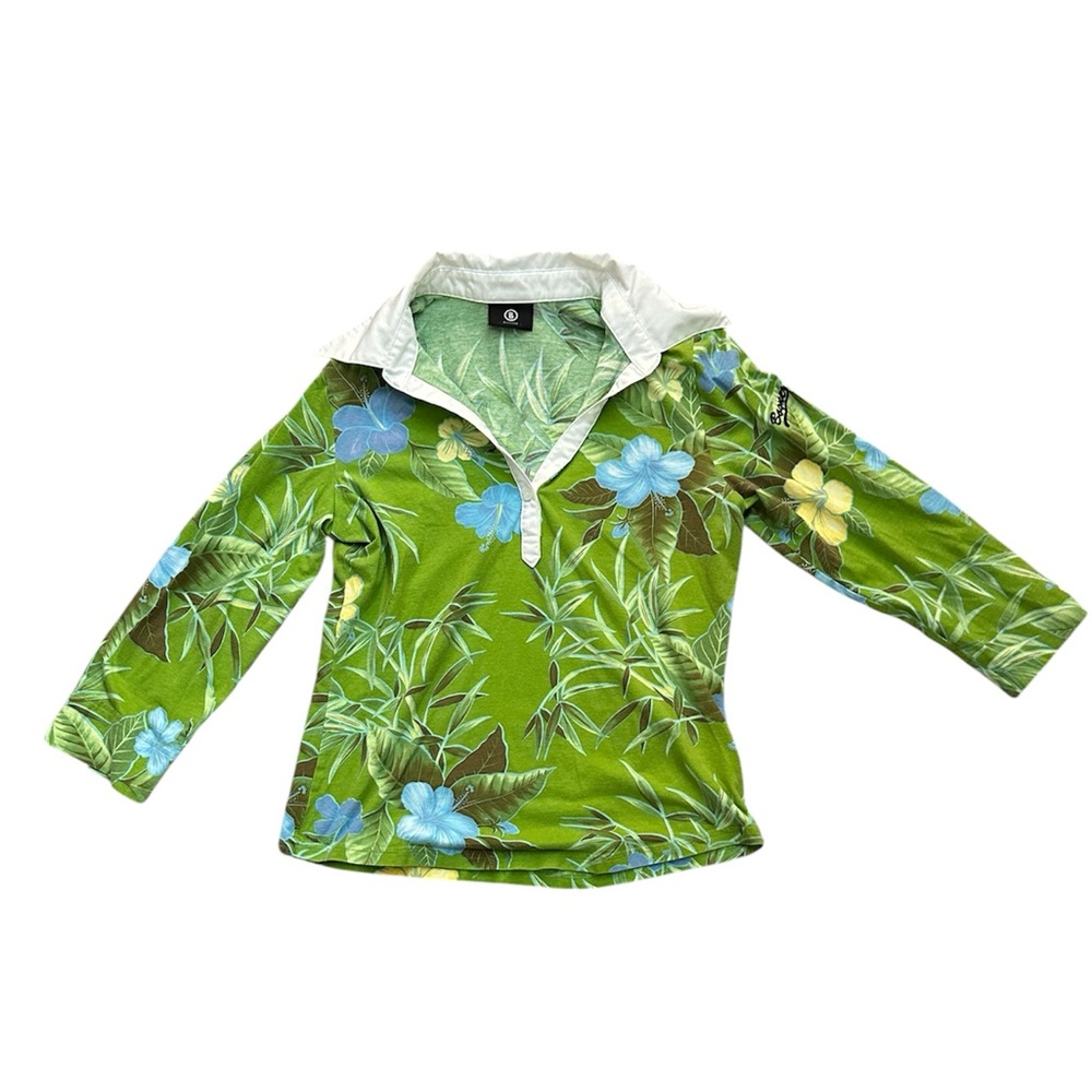 Bogner Hawaiian floral print 3/4 sleeve rugby polo shirt